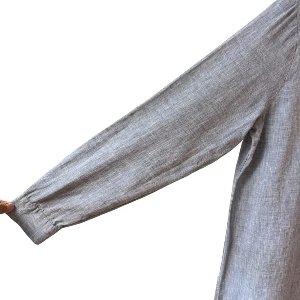 Eileen Fisher Organic Linen Tunic Popover Shirt Dress Chambray Blue‎ Size LG - Picture 6 of 12